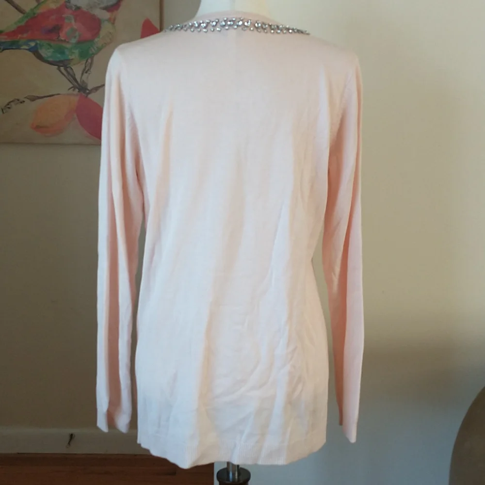 Hot in Hollywood cashmere blend V-Neck sweater pink blush rhinestones size M - Picture 5 of 8